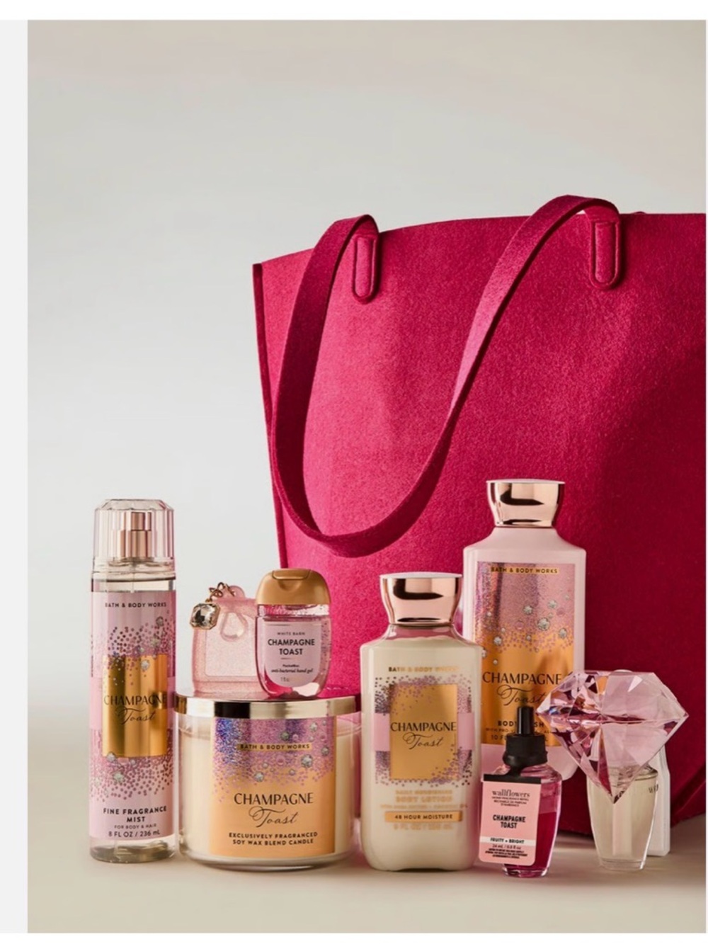 Bath & Body Works Champagne Toast 9 Piece Set with Pink Gift Tote